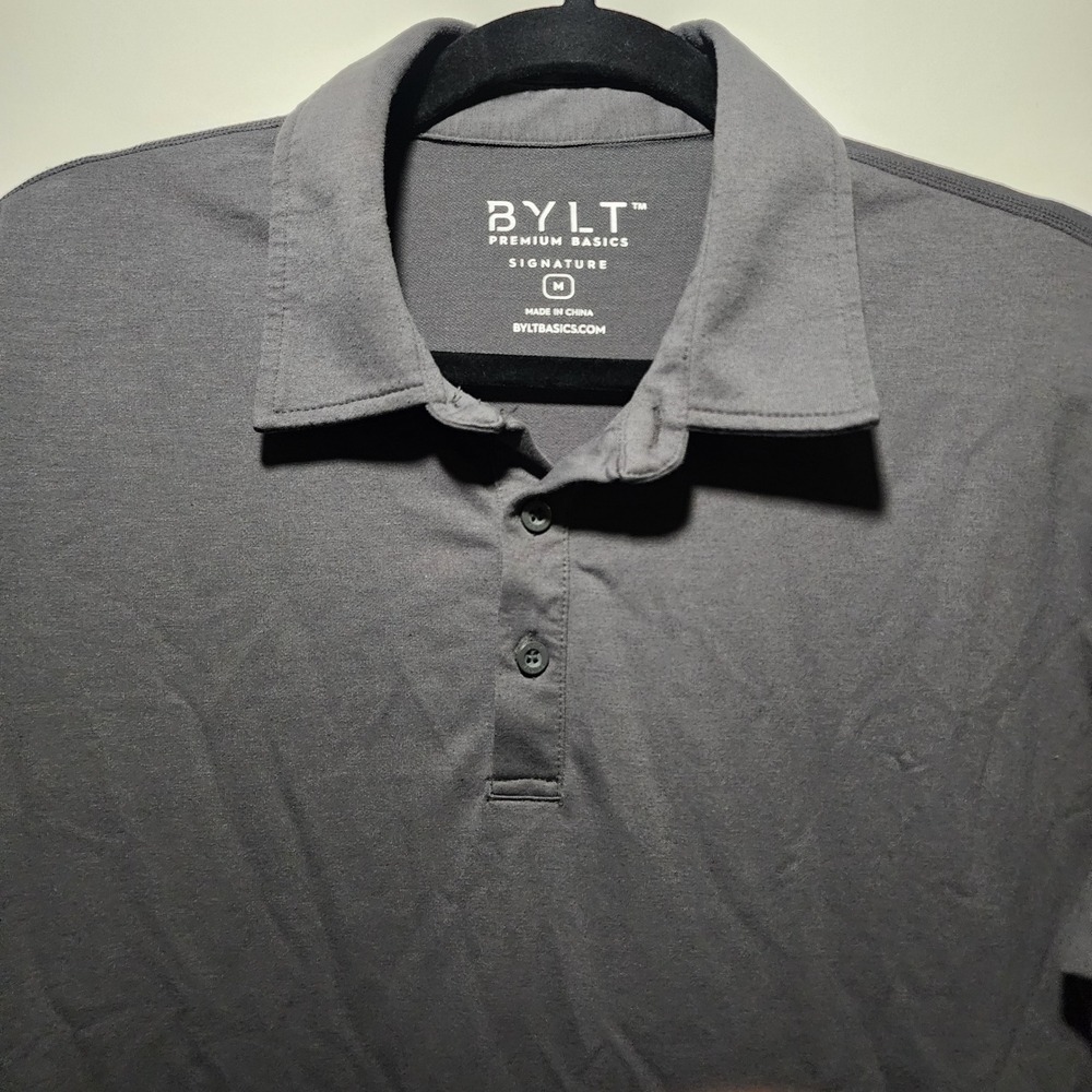 BYLT Premium Basics Signature Polo Mens Medium Charcoal Grey Short Sleeve Shirt - Picture 2 of 5